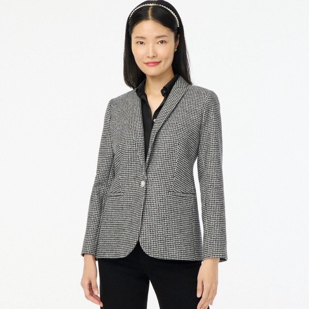 J. Crew Factory Sparkle Houndstooth One Button Blazer 12P Petite Black White